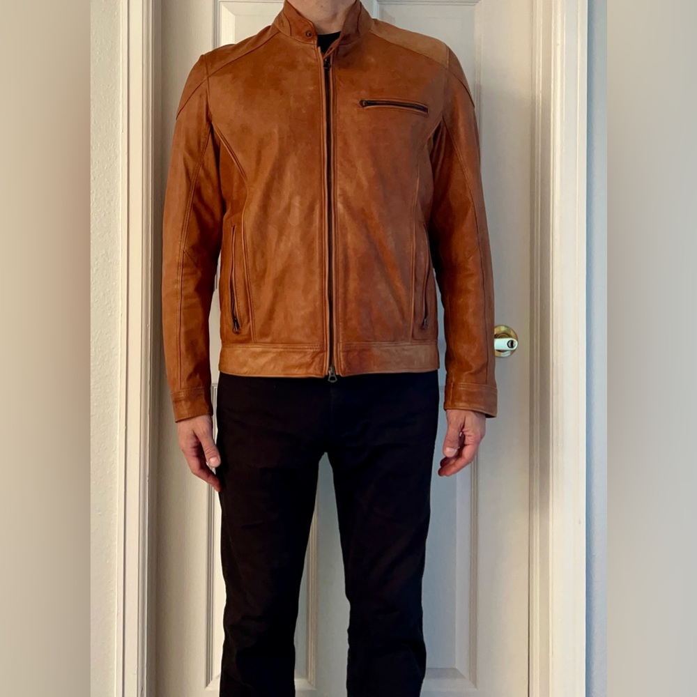Men’s Brown Italian Leather Motorcycle Jacket Size 56 (XL)